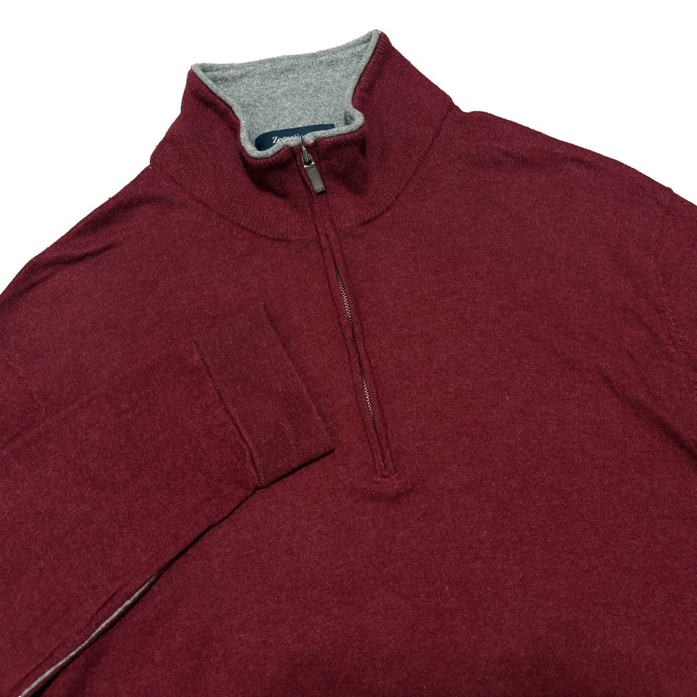 Zegna Sport 1/4 Zip Sweater Mens XXL (FITS ~M) Cotton Cashmere Soft Red Maroon